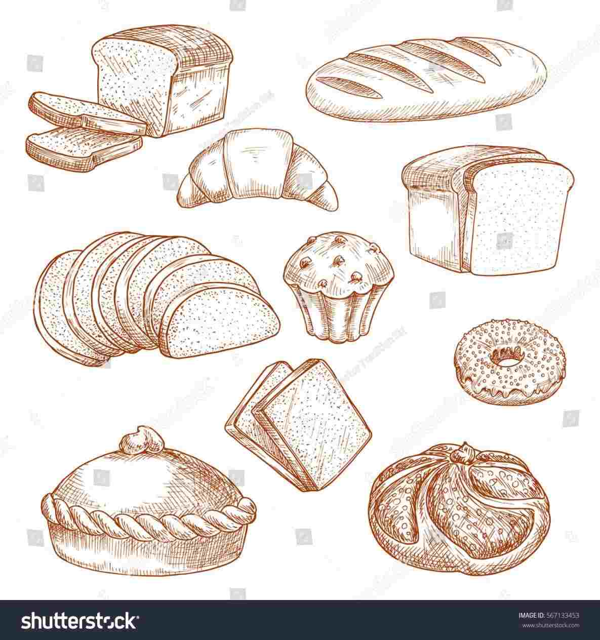 1185x1264 sketch french bread drawing bread pastry food loaf sliced stock - Pastry Drawing