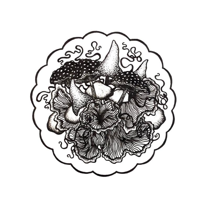 794x801 mushroom patch pen and ink original drawing botanical art etsy - Patch Drawing