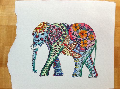 500x373 Collection Of 'aztec Elephant Drawing' Download More Than - Pattern Elephant Drawing