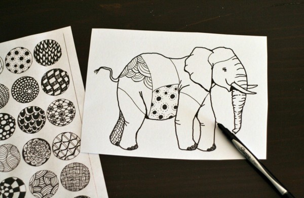 600x391 drawing zentangle elephants make and takes - Pattern Elephant Drawing