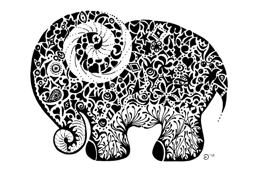 900x600 Elephant Doodle Drawing - Pattern Elephant Drawing