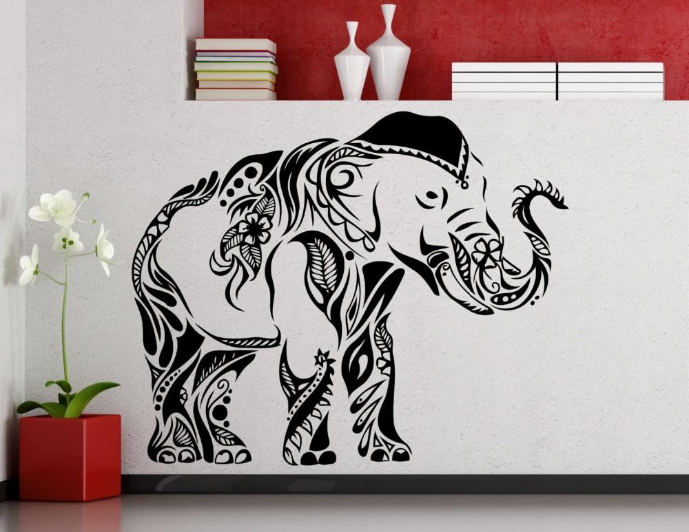 1000x773 happy walking elephant whole tribal pattern elephant art wall - Pattern Elephant Drawing