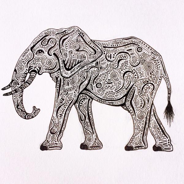 Pattern Elephant Drawing at PaintingValley.com | Explore collection of ...