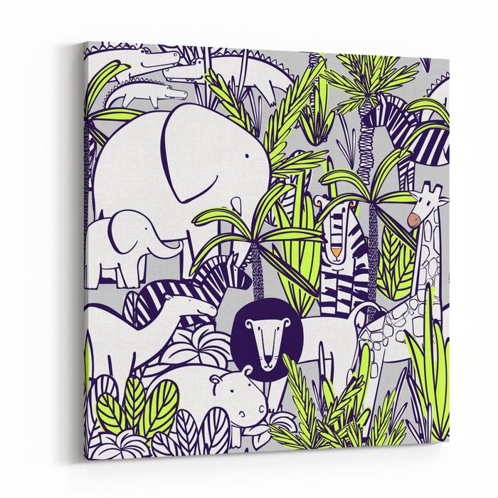 700x700 seamless pattern with wild animals elephant with elephant, zebra - Pattern Elephant Drawing