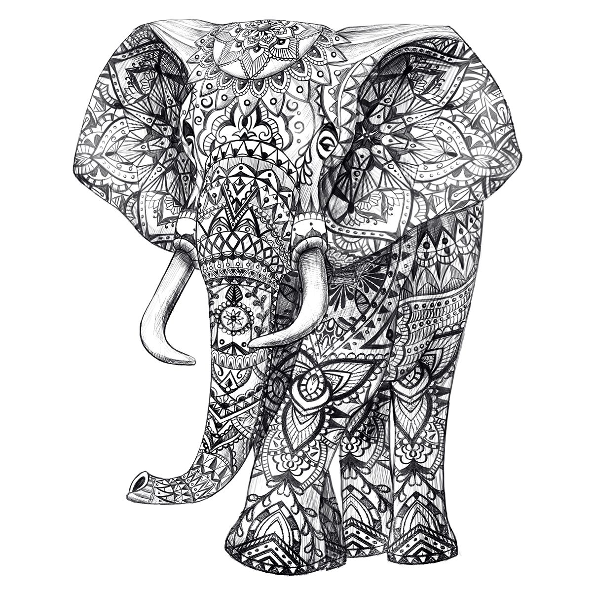 1200x1200 elephant pen hand drawing aztec pattern detail art graphic - Pattern Elephant Drawing