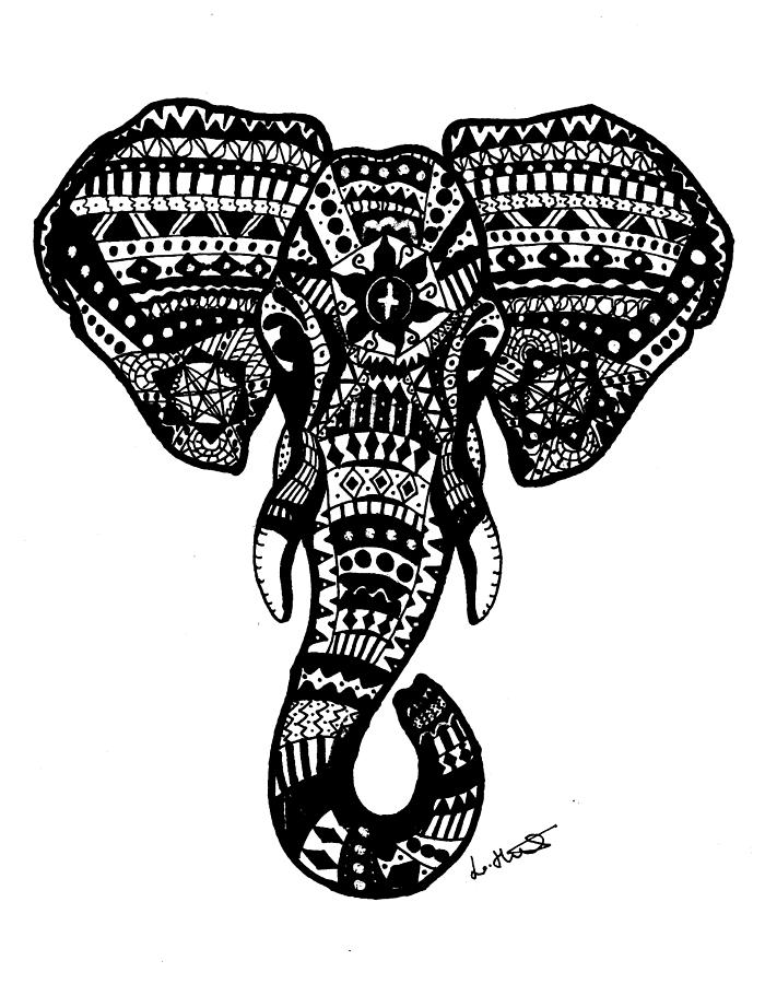 700x900 Aztec Elephant Head Drawing - Pattern Elephant Drawing