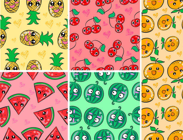 613x470 Design Cute Patterns Animals,fruits,hand Drawing Style - Patterns Drawing