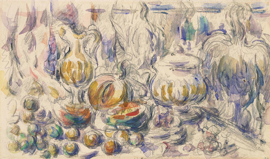 900x532 Pot And Soup Tureen Drawing - Paul Cezanne Drawings