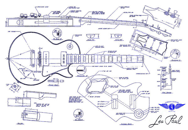 599x414 gibson les paul blueprint drawing art print - Paul Drawing