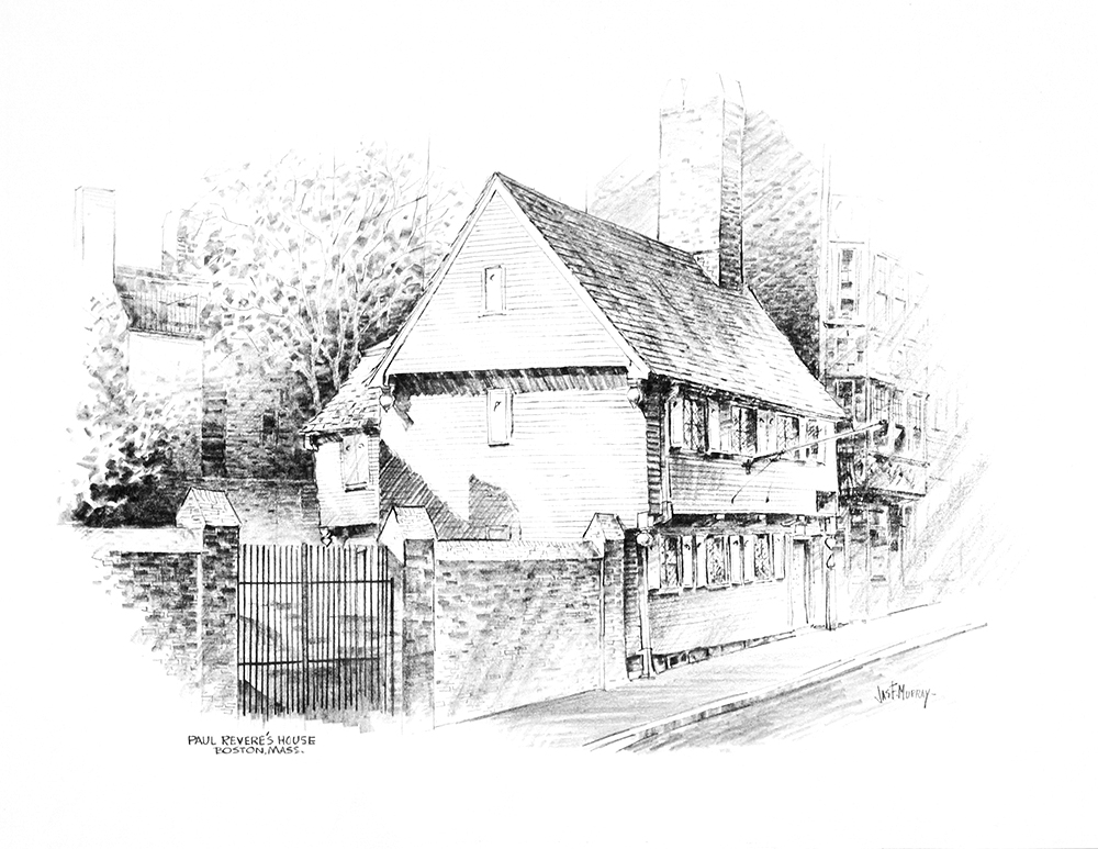 1000x773 Paul Revere House, Boston Jf Murray Sons - Paul Revere Drawing