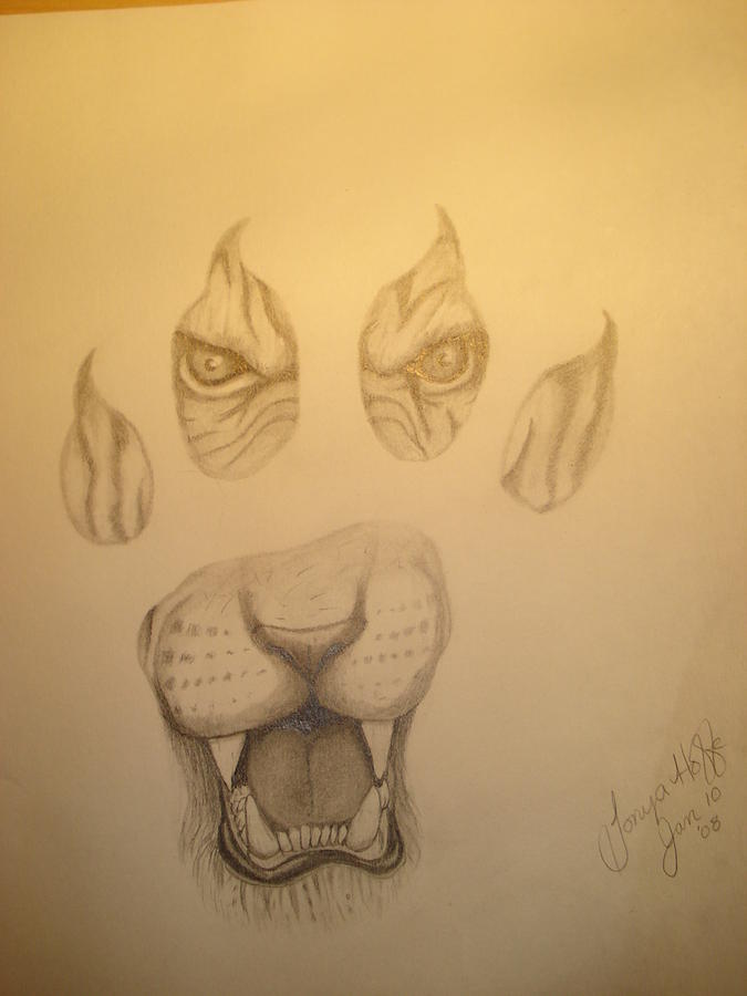 675x900 tiger in a paw framed and matted drawing - Paw Drawing