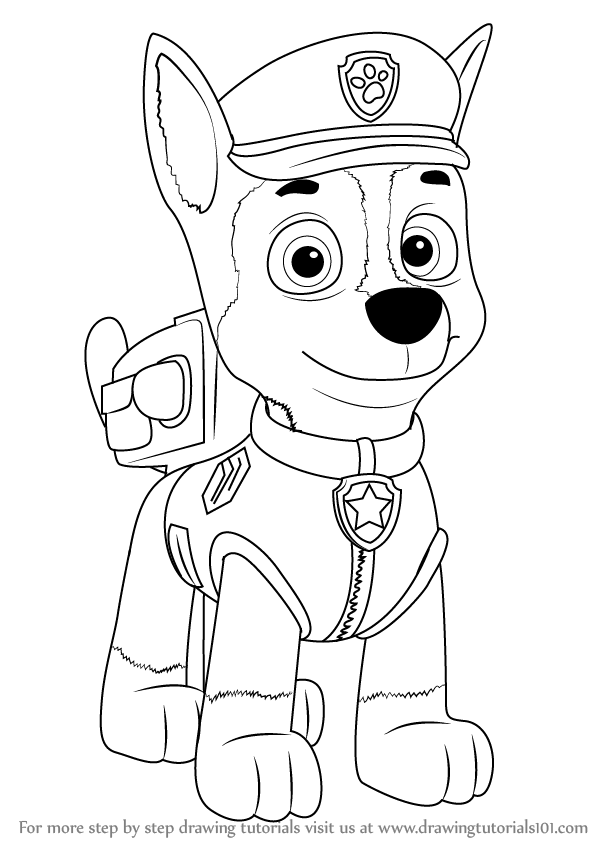 598x844 how to draw chase from paw patrol step - Paw Patrol Drawing