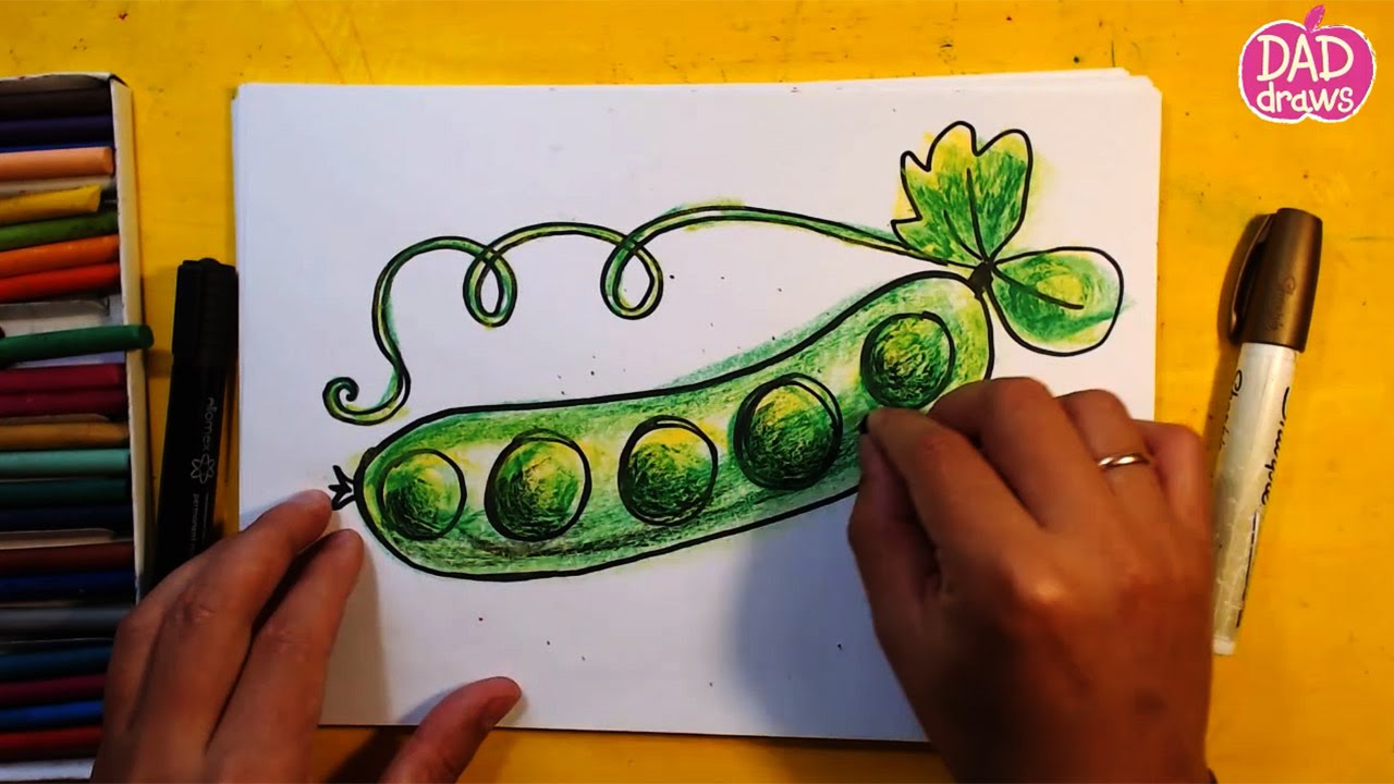 1280x720 how to draw a pea pod art for kids - Pea Pod Drawing