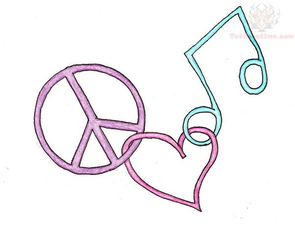 600x464 peace love and music tattoo design - Peace And Love Drawings