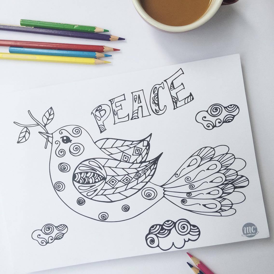 1136x1136 peace adult colouring page, bible colouring page - Peace Dove Drawing