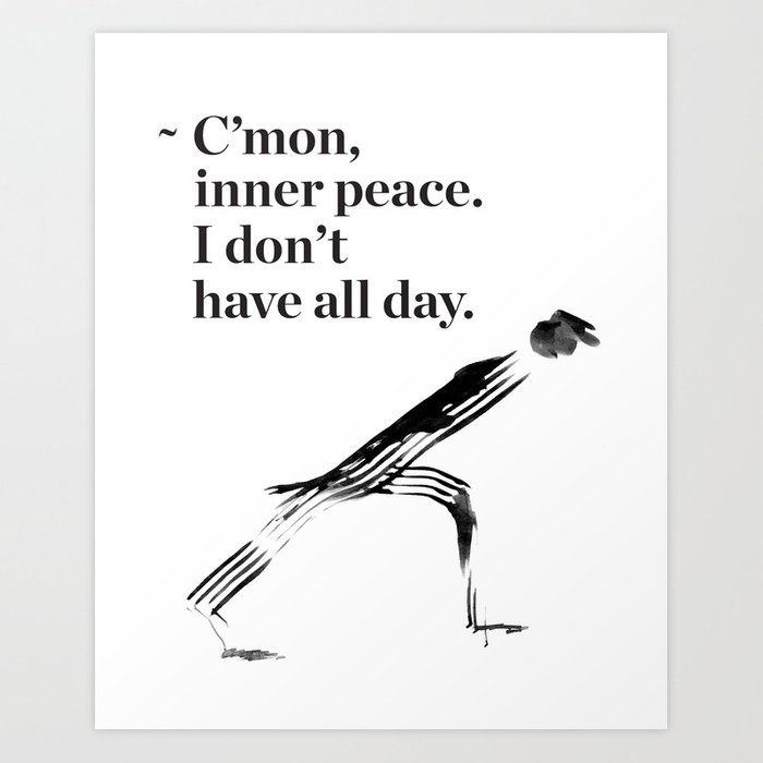 700x700 unny yoga print, original yoga art, unique yoga gift, black - Peace Drawing