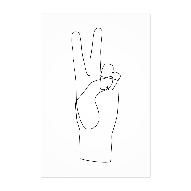 800x800 minimal peace hand line drawing print, canvas, metal, framed wall - Peace Hand Drawing