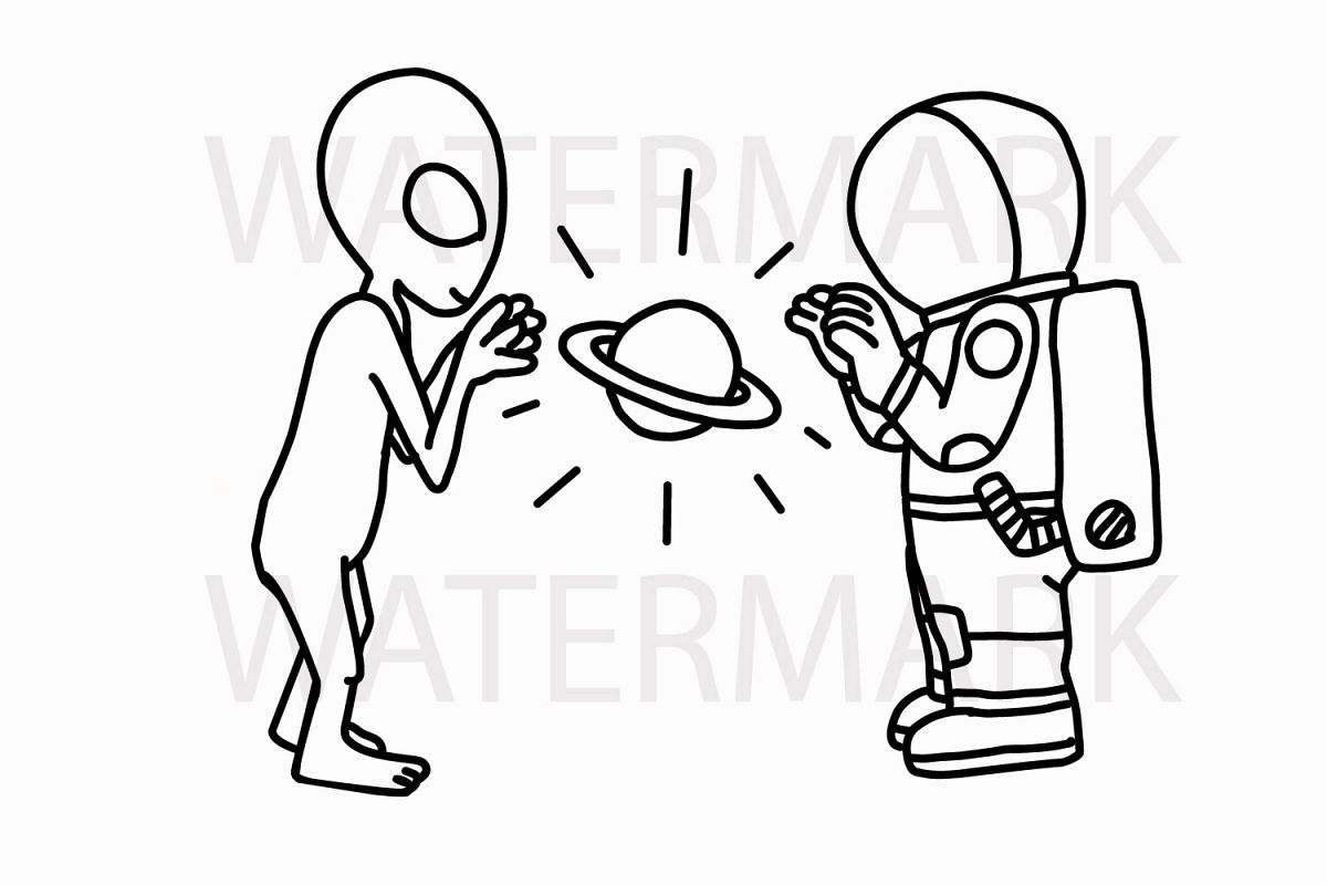 1200x800 Astronaut With Alien In Peace - Peace Hand Drawing