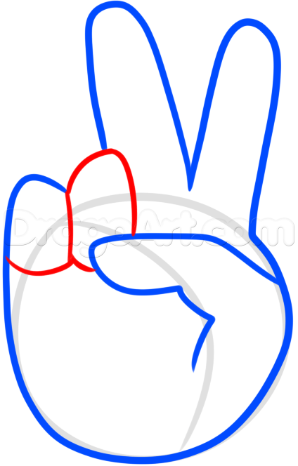 424x664 How To Draw Peace Fingers, Step - Peace Hand Drawing