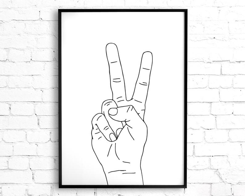 794x635 peace sign printable wall art peace fingers hand gesture etsy - Peace Hand Sign Drawing