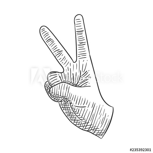 500x500 hand peace sign with two finger up hand drawing doodle hatching - Peace Sign Hand Drawing