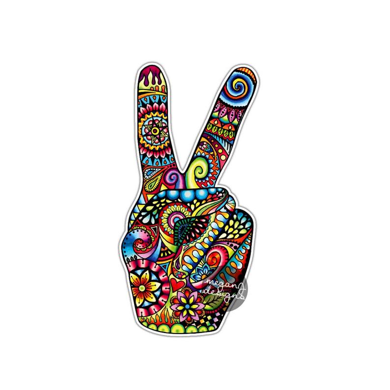 794x794 hippie peace sign hand sticker colorful flower car decal etsy - Peace Sign Hand Drawing