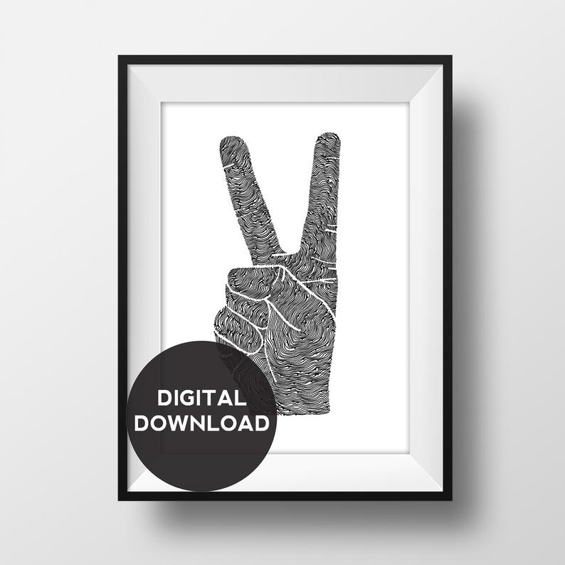 794x794 peace sign hand original illustration hand drawn digital etsy - Peace Sign Hand Drawing