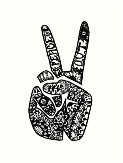 413x549 hand drawn peace out sign art prints - Peace Sign Hand Drawing