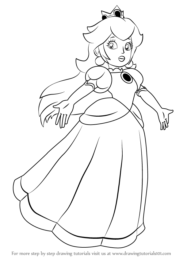 597x844 Learn How To Draw Princess Peach From Super Mario - Peach Drawing