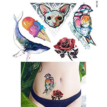 355x355 Piece Watercolor Drawing Waterproof Tattoo Km - Peacock And Flower Drawing Tattoo