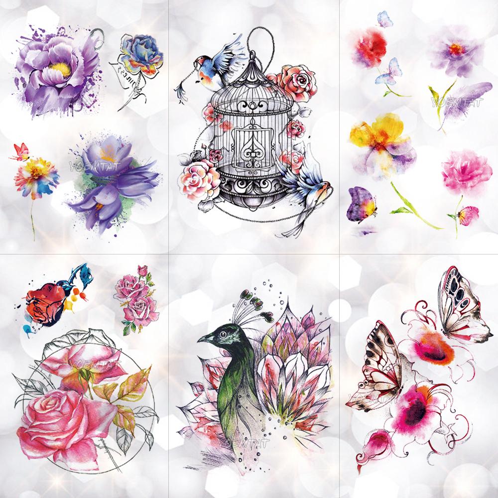 1000x1000 Bird Cage Peacock Flowers Waterproof Temporary Tattoo Sticker Body - Peacock And Flower Drawing Tattoo