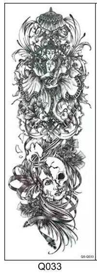 200x562 New Full Flower Arm Tattoo Sticker Fish - Peacock And Flower Drawing Tattoo