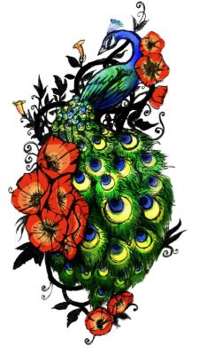 234x410 Pictures Of Peacock And Flower Drawing Tattoo - Peacock And Flower Drawing Tattoo