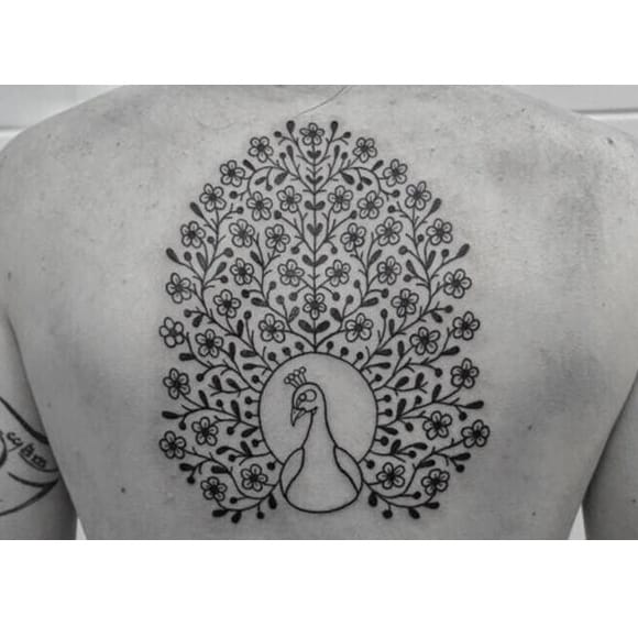 580x580 Jentheripper Peacock Tattoo - Peacock And Flower Drawing Tattoo