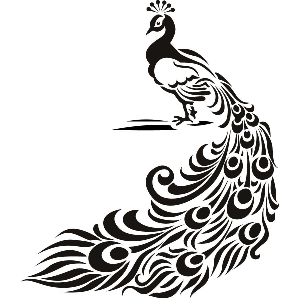 1200x1200 Peacock Bird Animal Wall Art Stickers Wall Decal Transfers - Peacock Bird Drawing