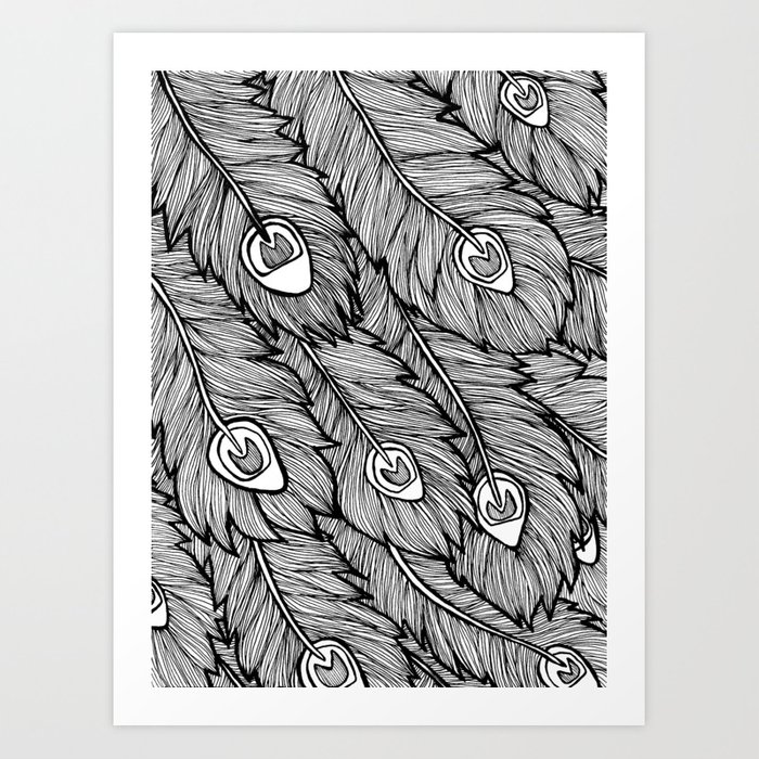 700x700 black white peacock feathers art print - Peacock Black And White Drawing