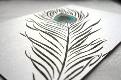 500x331 Peacock Feather Original Black And White Drawing - Peacock Black And White Drawing