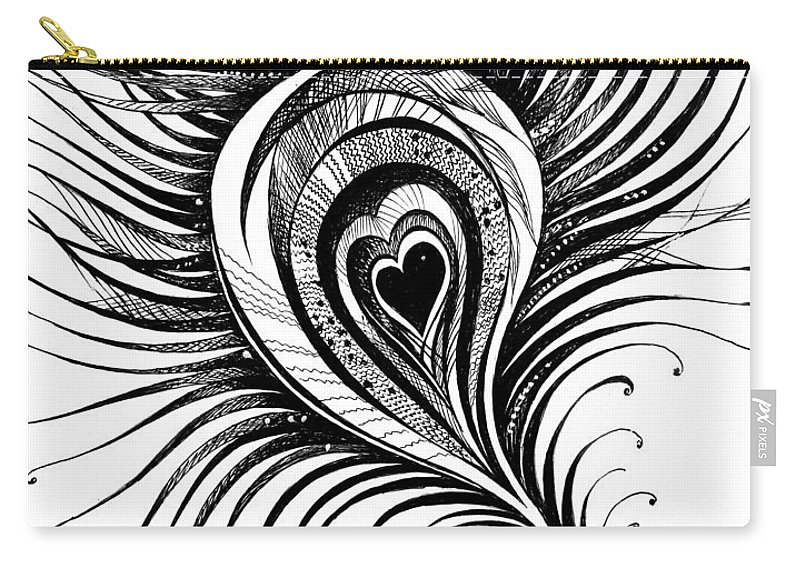 800x570 peacock feather black white drawing carry all pouch for sale - Peacock Black And White Drawing