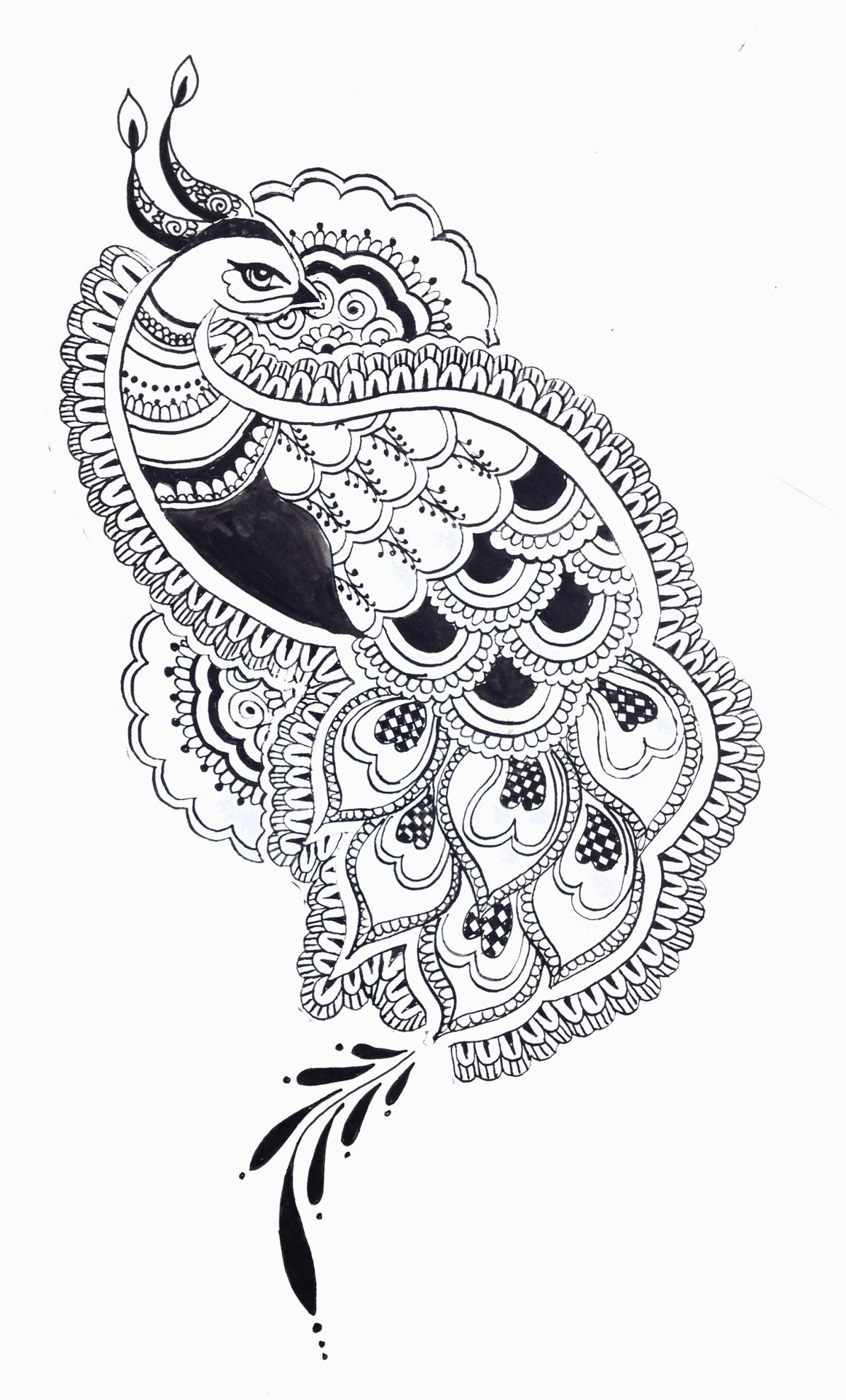 1161x1920 Black And White Peacock Design - Peacock Black And White Drawing