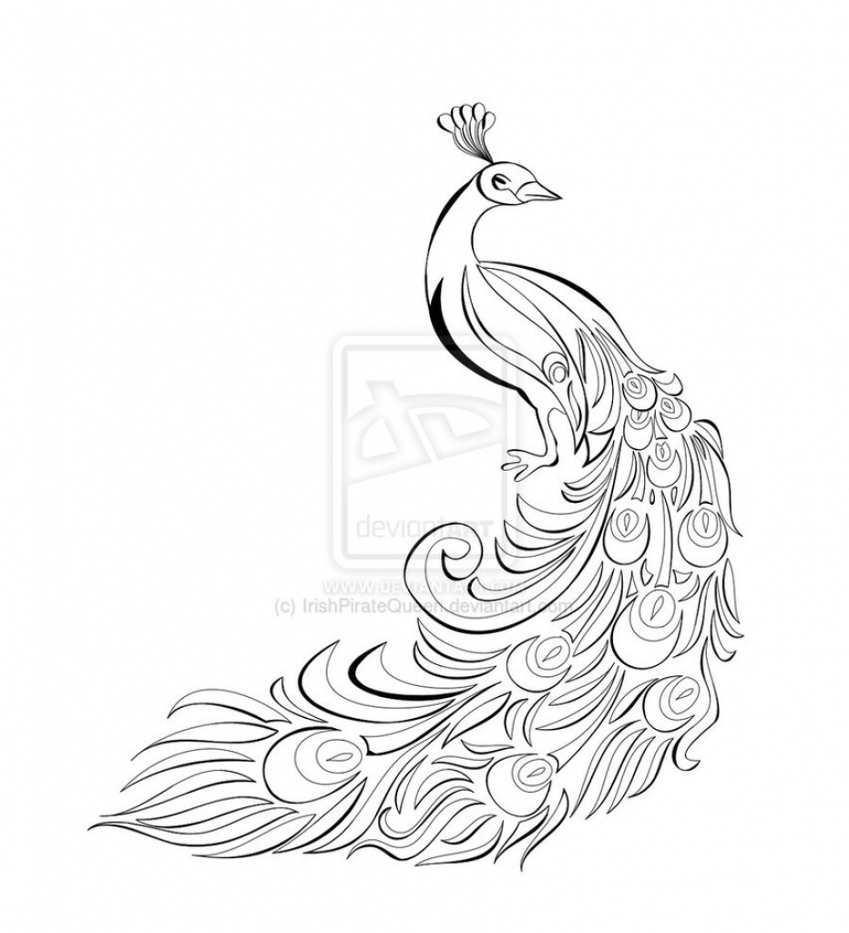 932x1024 Cartoon Drawing - Peacock Cartoon Drawing