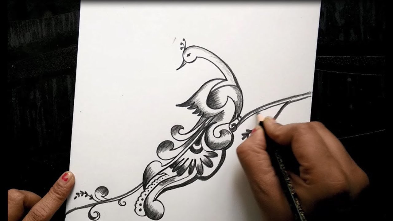 1280x720 Free Hand Peacock Design With Pencil For Beginners - Peacock Drawing Designs