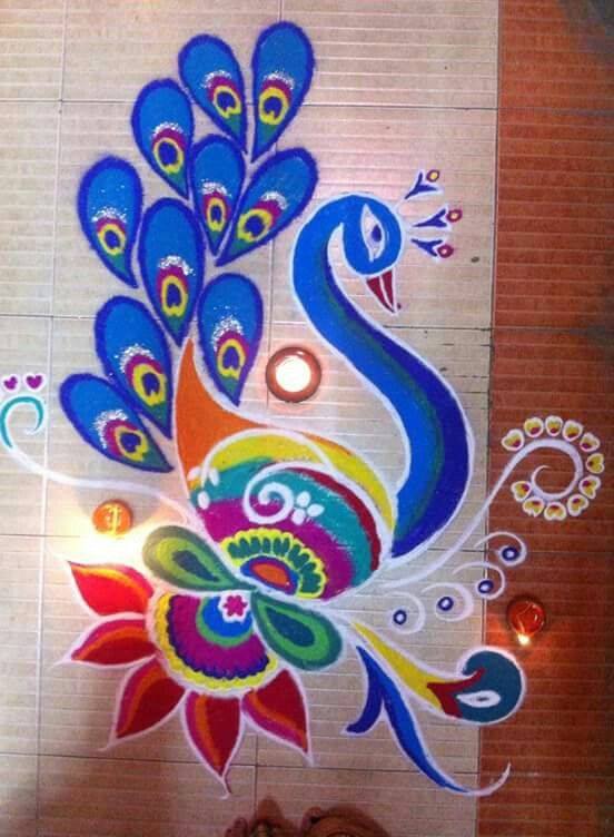 552x752 beautiful simple peacock rangoli designs - Peacock Drawing Designs