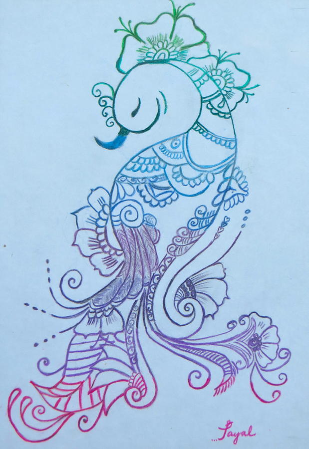 619x900 mehndi peacock drawing - Peacock Drawing Designs