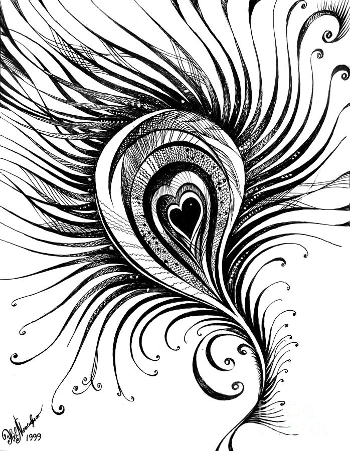 698x900 Peacock Feather Black White Drawing Drawing - Peacock Drawing Drawing