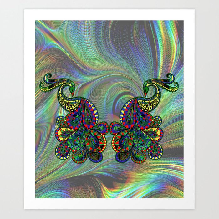 700x700 Fantasy Peacock Drawing Art Print - Peacock Drawing Images