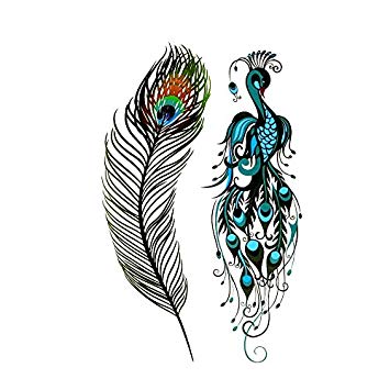 355x355 Oottati Small Cute Temporary Tattoo Feather Peacock - Peacock Drawing Tattoo