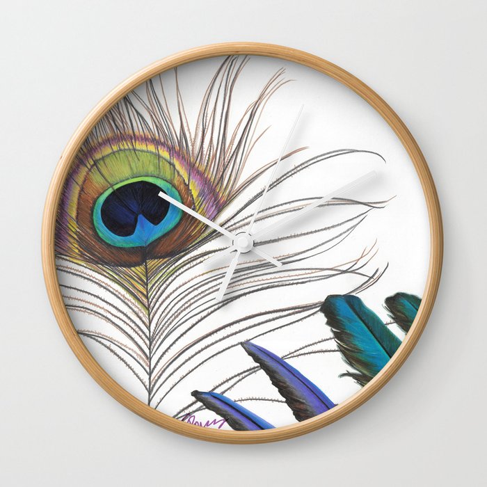 700x700 peacock feather drawing wall clock - Peacock Feather Drawing