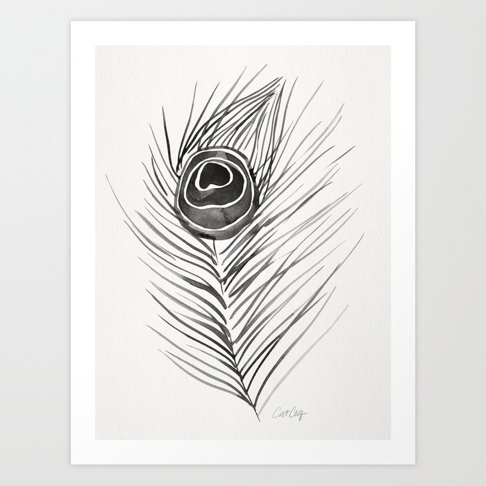 700x700 peacock feather black palette art print - Peacock Feather Line Drawing