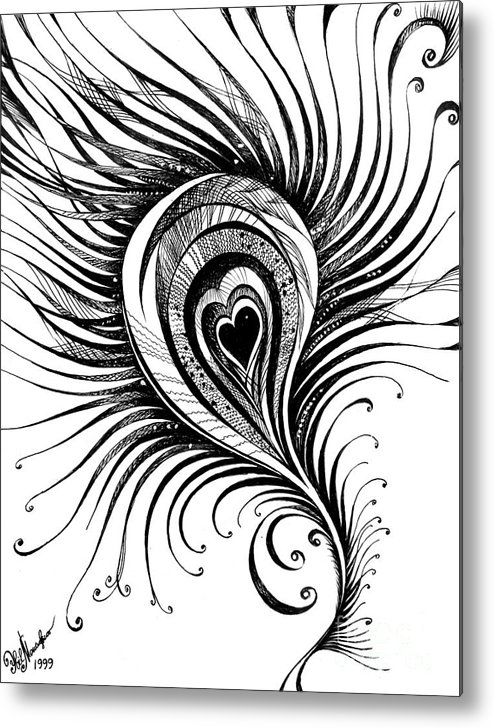 494x728 peacock feather black white drawing metal print - Peacock Feather Line Drawing