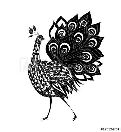 457x500 Peacock Ornamental Fantasy Bird Black And White Vector - Peacock Line Drawing